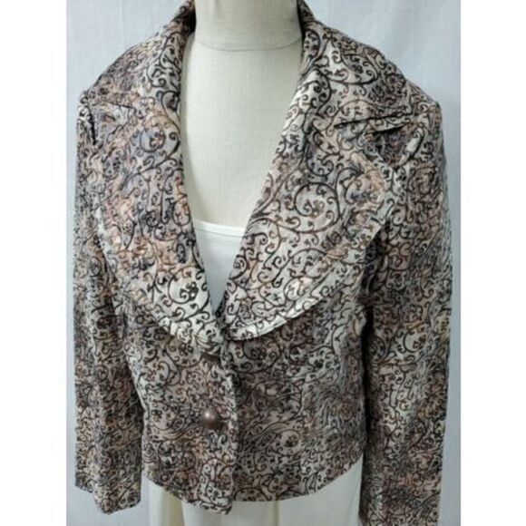 V Christina Beige Blazer Size XL Brown Paisley 2 Button - Picture 3 of 10